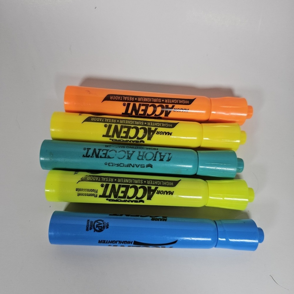 Sanford vintage Major Accent Highlighters Lot of 6 Yellow Orange Blue Teal